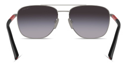 Shop Prada Linea Rossa Logo Lettering Oval Sunglasses in Gunmetal online.