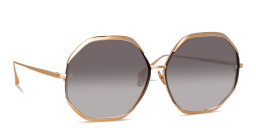Shop LINDA FARROW Camila Oversized Irregular Sunglasses in Rose Gold online.