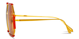 Shop LINDA FARROW Margot Oversized Wide Irregular Sunglasses in Yellow online.