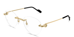 Shop Cartier Première de Cartier Rimless Panthos Eyeglasses in Gold online.