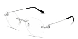 Shop Cartier Première de Cartier Rimless Panthos Eyeglasses in Silver online.
