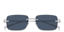 Shop GUCCI Horsebit Rimless Rectangle Sunglasses in Silver online.