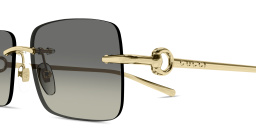 Shop GUCCI Horsebit Rimless Rectangle Sunglasses in Gold online.