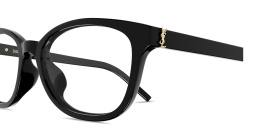 Shop SAINT LAURENT Monogram Hinge Square Eyeglasses in Black online.