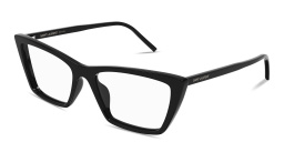 Shop SAINT LAURENT SL 737 Mica Thin Opt Rectangle Eyeglasses in Black online.