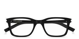 Shop SAINT LAURENT Logo Signature Square Eyeglasses in Black online.