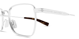 Shop SAINT LAURENT Engraved Logo Square Eyeglasses in Silver online.