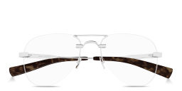 Shop SAINT LAURENT Engraved Logo Unisex Rimless Wide Pilot Eyeglasses in Silver online.