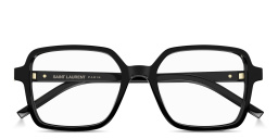 Shop SAINT LAURENT Monogram Hinge Oversized Square Eyeglasses in Black online.
