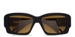 Shop JACQUEMUS Croisiere Rectangle Sunglasses in Black online.