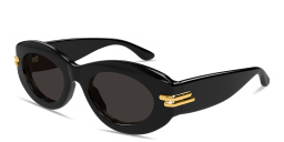 Shop BOTTEGA VENETA Bold Ribbon Oval Sunglasses in Black online.