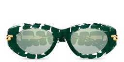 Shop BOTTEGA VENETA Bold Ribbon Oval Sunglasses in Green online.