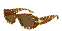 Shop BOTTEGA VENETA Bold Ribbon Oval Sunglasses in Brown online.