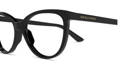 Shop BOTTEGA VENETA Script Logo Cat-Eye Eyeglasses in Black online.