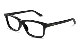 Shop BOTTEGA VENETA Script Logo Wide Rectangle Eyeglasses in Black online.