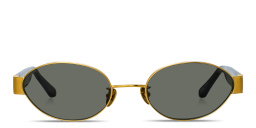Shop LINDA FARROW Sadie Unisex Oval Sunglasses in Yellow Gold online.