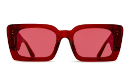 Shop LINDA FARROW Nieve Rectangle Sunglasses in Transparent Red online.