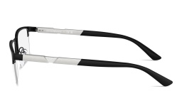 Shop Emporio Armani Eagle Logo Half-Rim Wide Rectangle Eyeglasses in Black online.