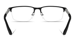 Shop Emporio Armani Eagle Logo Half-Rim Wide Rectangle Eyeglasses in Black online.