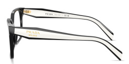 Shop PRADA Logo Signature Rectangle Eyeglasses in Black online.