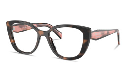 Shop PRADA Logo Signature Cat-Eye Eyeglasses in Mauve Tortoise online.