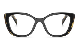 Shop PRADA Logo Signature Cat-Eye Eyeglasses in Black & Tortoise online.