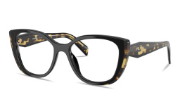 Shop PRADA Logo Signature Cat-Eye Eyeglasses in Black & Tortoise online.