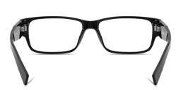 Shop PRADA Logo Lettering Wide Rectangle Eyeglasses in Black online.