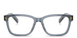 Shop PRADA Engraved Logo Wide Rectangle Eyeglasses in Transparent Ocean online.