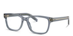 Shop PRADA Engraved Logo Wide Rectangle Eyeglasses in Transparent Ocean online.