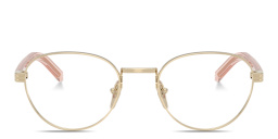 Shop PRADA Logo Print Panthos Eyeglasses in Pale Gold online.