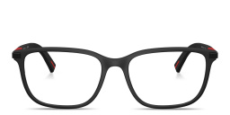 Shop Prada Linea Rossa Logo Signature Wide Pillow Eyeglasses in Black Rubber online.