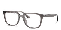 Shop Ray-Ban Embossed Logo Unisex Wide Square Eyeglasses in Transparent Opal Grey online.