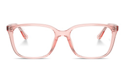 Shop Ray-Ban Embossed Logo Unisex Wide Square Eyeglasses in Transparent Light Pink online.