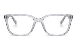 Shop Ray-Ban Embossed Logo Unisex Wide Square Eyeglasses in Transparent Light Grey online.