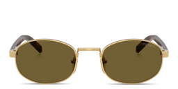 Shop PRADA Logo Signature Oval Sunglasses in Gold online.