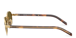 Shop PRADA Logo Signature Oval Sunglasses in Gold online.
