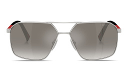 Shop Prada Linea Rossa Logo Signature Irregular Sunglasses in Silver online.