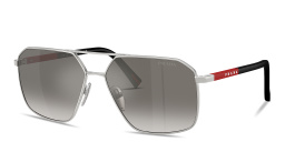 Shop Prada Linea Rossa Logo Signature Irregular Sunglasses in Silver online.