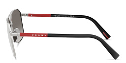 Shop Prada Linea Rossa Logo Signature Irregular Sunglasses in Silver online.