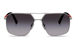 Shop Prada Linea Rossa Logo Signature Irregular Sunglasses in Gunmetal online.
