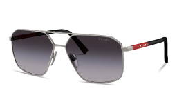 Shop Prada Linea Rossa Logo Signature Irregular Sunglasses in Gunmetal online.