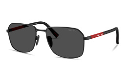 Shop Prada Linea Rossa Logo Signature Rectangle Sunglasses in Matte Black online.