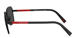 Shop Prada Linea Rossa Logo Signature Rectangle Sunglasses in Matte Black online.