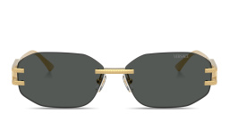 VERSACE Damier Plaque Rimless Irregular Sunglasses in Gold – Product Photo 1