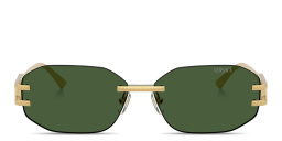 VERSACE Damier Plaque Rimless Irregular Sunglasses in Gold – Product Photo 1