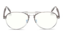 Shop TOM FORD T Logo Wide Pilot Eyeglasses in Transparent Grey online.