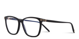 Shop TOM FORD T Logo Wide Square Eyeglasses in Shiny Black online.