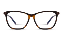 Shop TOM FORD T Logo Wide Square Eyeglasses in Dark Havana online.