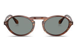 GIORGIO ARMANI Logo Print Oval Sunglasses in Striped Brown – Product Photo 1